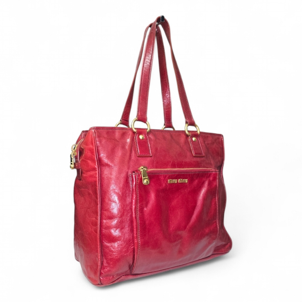 Miu Miu Coral Cracked Leather Satchel